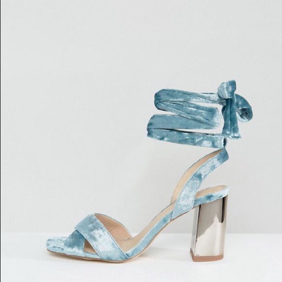 ASOS HONEYMOON Wide Fit Velvet Tie Leg Sandals - Picture 3 of 8